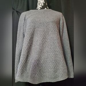 J.Jill Knit (X pattern) Sweater Gray Pullover Tunic Top button sides SZ M